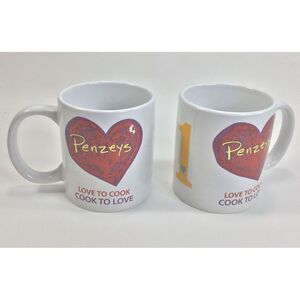 two lot of 2 Penzeys Coffee Tea Mug Cup Love to Cook to Love‎ 4 " white